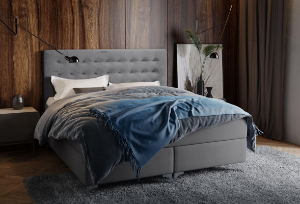 Lit double gris Classique s Chambre Mobilier Design Élégant Tissu neuf