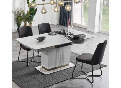 Conception de tables à manger de luxe Table en acier inoxydable Meubles en pierre Salle à manger Colonne moderne