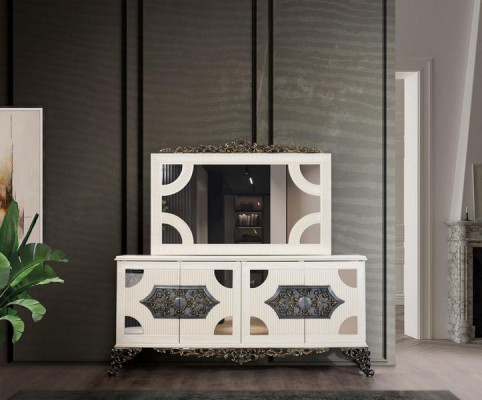 Ensemble de salle à manger de luxe Groupe 6 chaises Table à manger Buffet Ensemble de salle à manger 9 pièces.