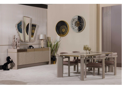 Ensemble de salle à manger de luxe Table à manger + 6 chaises Buffet avec 3 miroirs Ensemble de salle à manger.