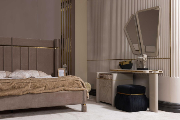 Ensemble de chambre à coucher Lit 2x Table de chevet Armoire Coiffeuse avec miroir 5 pièces neuf
