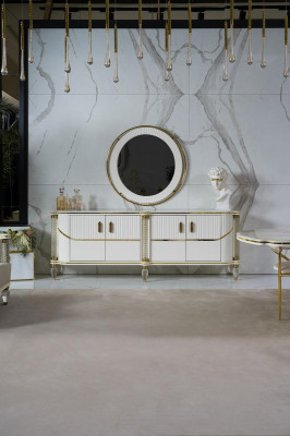 Bahut Armoire Meuble en bois de haute brillance Luxe Commode Bahut avec miroir de luxe