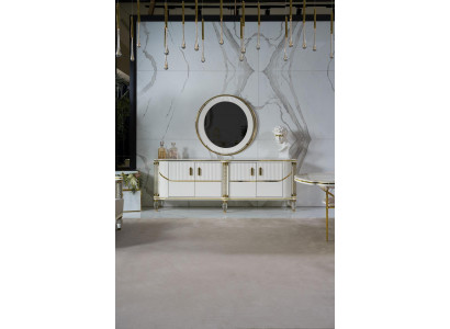 Bahut Armoire Meuble en bois de haute brillance Luxe Commode Bahut avec miroir de luxe