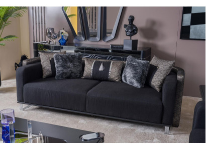 Trois places 240cm canapé noir de luxe Canapé Canapés Meubles Tissu Tissu Velours Ensemble de 3