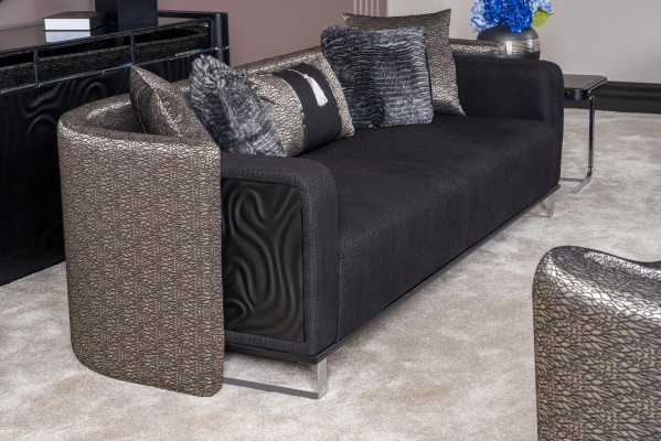 Trois places 240cm canapé noir de luxe Canapé Canapés Meubles Tissu Tissu Velours Ensemble de 3