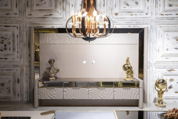 Unité murale de luxe armoire TV Meuble TV Beige Meuble de salon nouveau