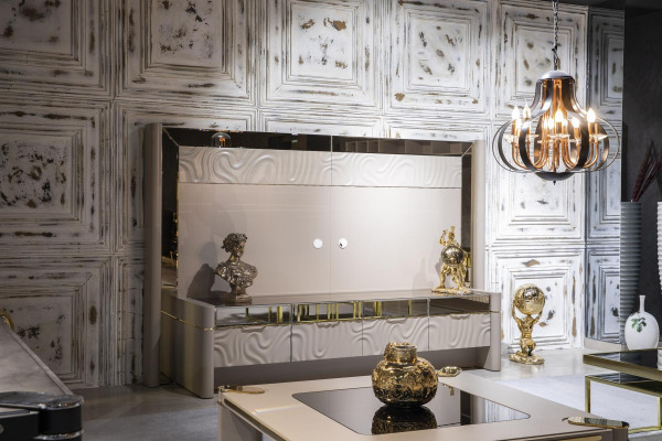 Unité murale de luxe armoire TV Meuble TV Beige Meuble de salon nouveau