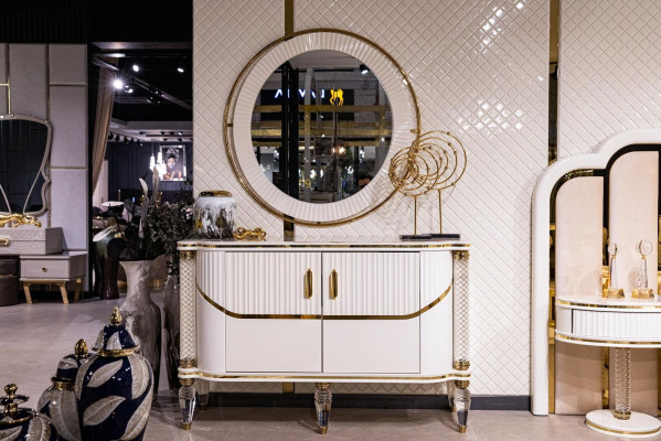 Ensemble de chambre à coucher Lit de luxe 2x Table de chevet Armoire Commode avec Segel 5 pièces