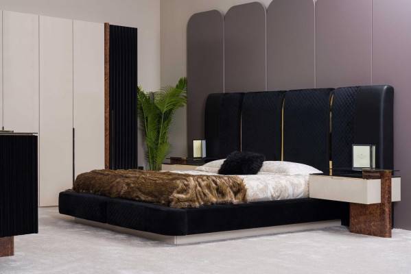Ensemble de chambre de luxe Lit 2x Tables de chevet + Armoire en bois Complet