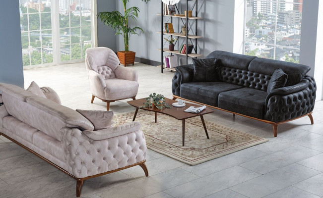 Ensemble de canapé 3+3+1 places, fauteuil relax moderne, style Chesterfield 3 pièces nouveau