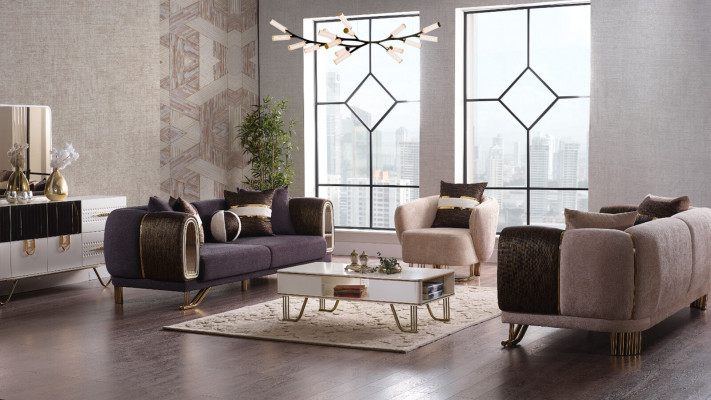 Suite de séjour prestigieuse 3+3+1 ensemble de salon deux canapés et fauteuil neufs