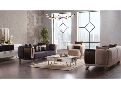 Suite de séjour prestigieuse 3+3+1 ensemble de salon deux canapés et fauteuil neufs