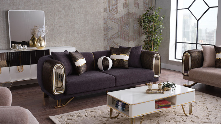 Suite de séjour prestigieuse 3+3+1 ensemble de salon deux canapés et fauteuil neufs