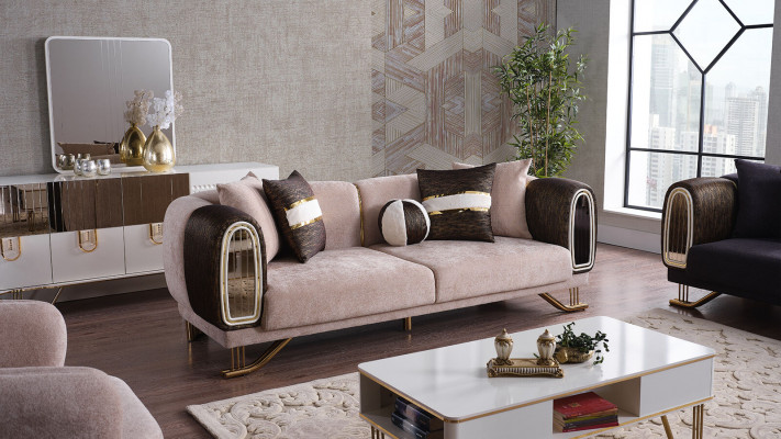 Suite de séjour prestigieuse 3+3+1 ensemble de salon deux canapés et fauteuil neufs
