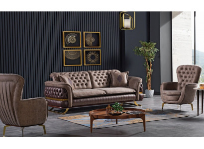 Ensemble de canapé design 3+3+1 places en tissu Chesterfield