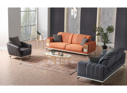 Ensemble de canapé 3+3+1 places en tissu en bois Canapé 3 places Fauteuil moderne Ensemble complet
