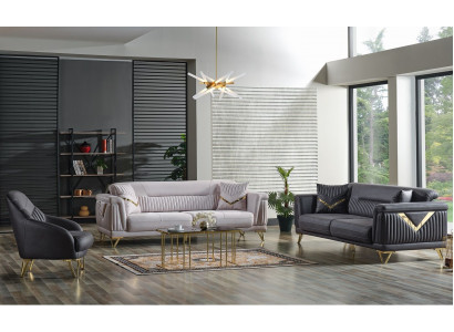 Ensemble de canapé 3+3+1 place en textile et bois, canapé 3 places moderne et fauteuil assorti, ensemble complet neuf.