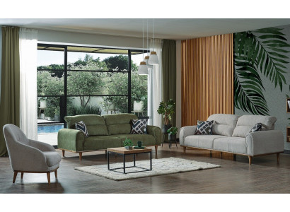 Ensemble de canapé 3+1+1 seater. Ensemble de salon complet en textile, canapé, fauteuil en bois neuf.