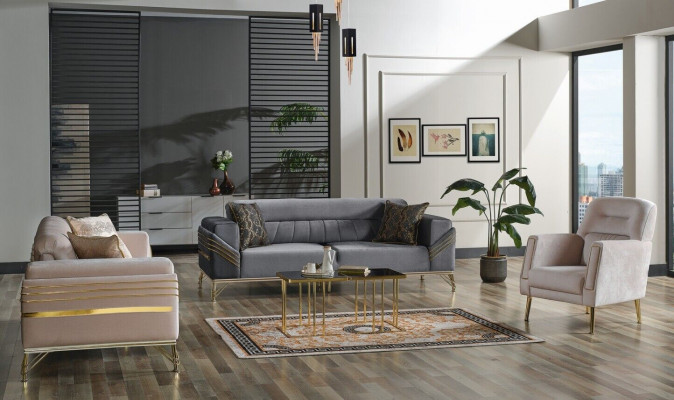 ensemble de canapés exclusifs 3+3+1 composé de 3 morceaux - 2 canapés - Fauteuil relaxant luxe
