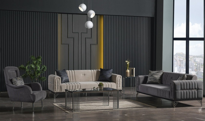 Ensemble de canapés 3+3+1 Place Textile Moderne Complet Fauteuil Canapé 3 Places Luxe Neuf