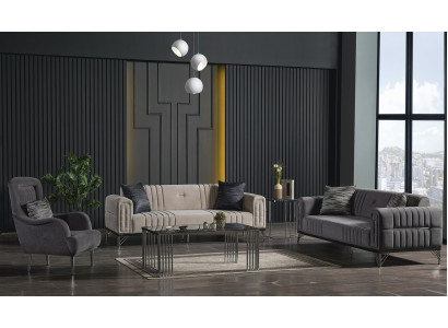 Ensemble de canapés 3+3+1 Place Textile Moderne Complet Fauteuil Canapé 3 Places Luxe Neuf