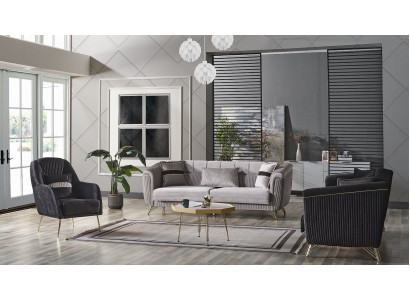 Ensemble de canapés 3+3+1 places en tissu et bois Canapé 3 places Fauteuil moderne Ensemble complet Eu
