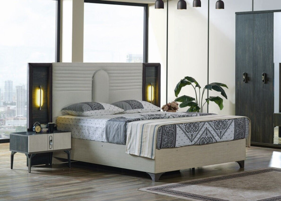 Ensemble de chambre de luxe 4 pièces. Lit 2x Tables de chevet Armoire Beige