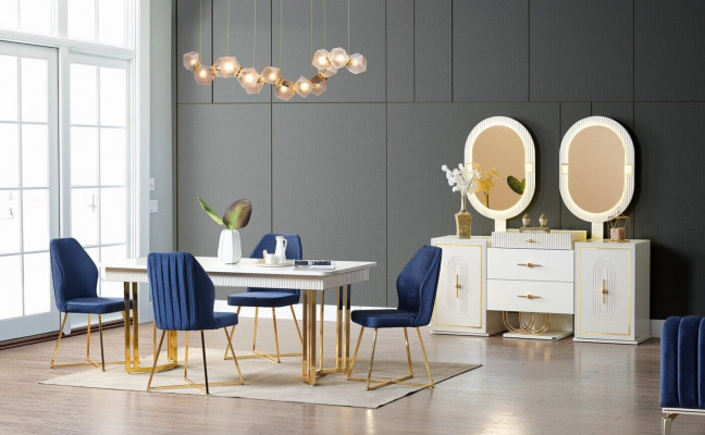 Ensemble de salle à manger de luxe Table à manger + 6 chaises + Buffet Ensemble de salle à manger neuf 8 pièces