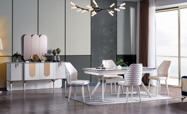 Luxueux Ensemble de salle à manger Table à manger + 6 chaises + Buffet Moderne 8 pièces