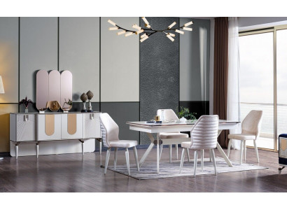 Luxueux Ensemble de salle à manger Table à manger + 6 chaises + Buffet Moderne 8 pièces
