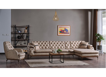 Ensemble de salon de luxe Fauteuil d'angle Canapé L-forme Moderne Ensemble Complet Chesterfield