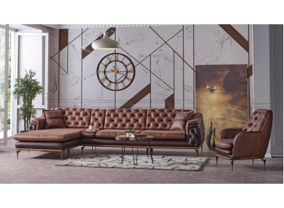 Canapé d'angle en forme de L Fauteuil marron Ensemble complet de salon 2 pièces. Luxe marron