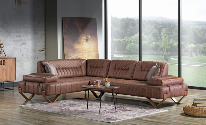 Canapé d'angle Salon paysage Couleur Marron Canapé en forme de L neuf Salon Canapé d'angle Luxe neuf