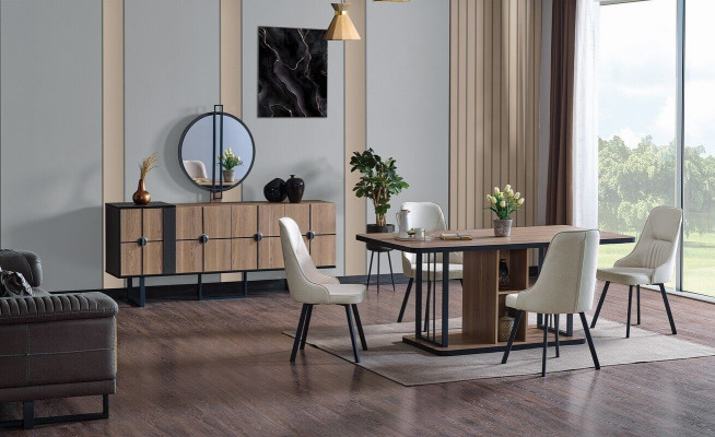 Set de salle à manger de luxe Table à manger 6x Chaises Buffet Set de salle à manger Ensemble 8 pièces