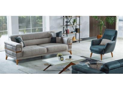Ensemble de canapé 3+1 places en tissu en bois Canapé 3 places Fauteuil moderne Ensemble complet nouveau