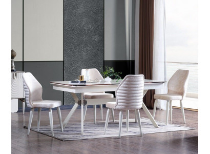 Ensemble de salle à manger Table à manger moderne + 6 chaises Table en bois Chaise rembourrée 7 pièces. Nouveau