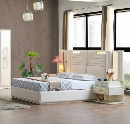 Ensemble de chambre moderne Lit + 2x Tables de chevet Meubles design 3 pièces UE