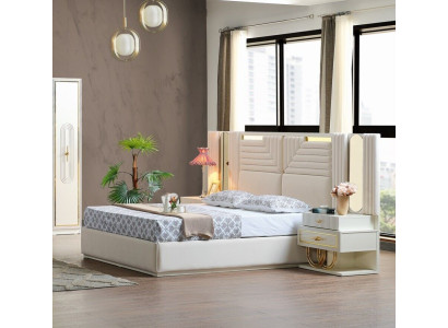 Ensemble de chambre moderne Lit + 2x Tables de chevet Meubles design 3 pièces UE