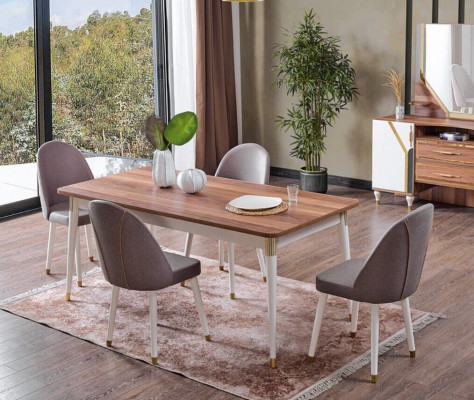 Salle à manger Ensemble 6x chaises + Ensemble de table à manger Salle à manger Chaise en bois design Suite neuve