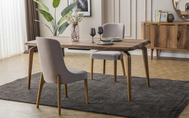 Table à manger + 6 chaises + Buffet + Miroir Ensemble de salle à manger Groupe de tables