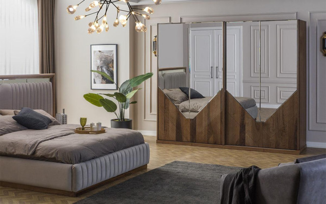 Ensemble de chambre de luxe Lit + 2 tables de chevet + Armoire Moderne Complet