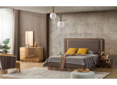 Chambre Ensemble Lit + 2x Tables de chevet + Commode + Miroir Mobilier de design neuf 5 pièces