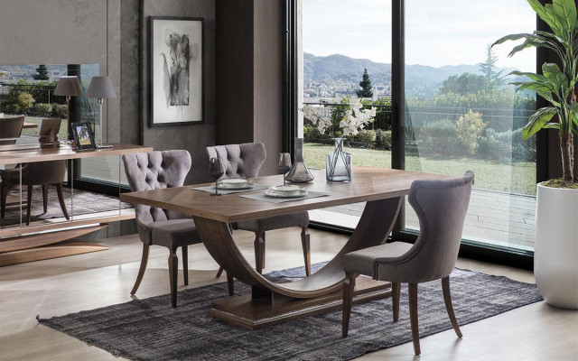 Salle à manger Set 6x chaises Table à manger Buffet Miroir Set Salle à manger Designer neuf
