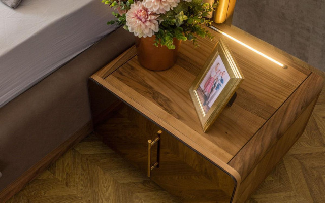 Jeu de chambre moderne Lit + 2 tables de chevet Mobilier design neuf 3 pièces.