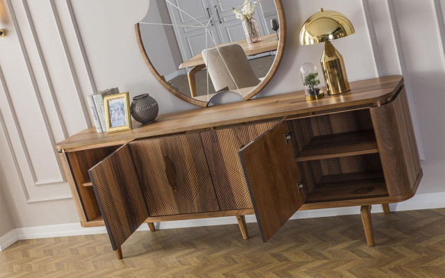 Buffet miroir Salon Designer Luxueux Commodes Modernes Marron neuf