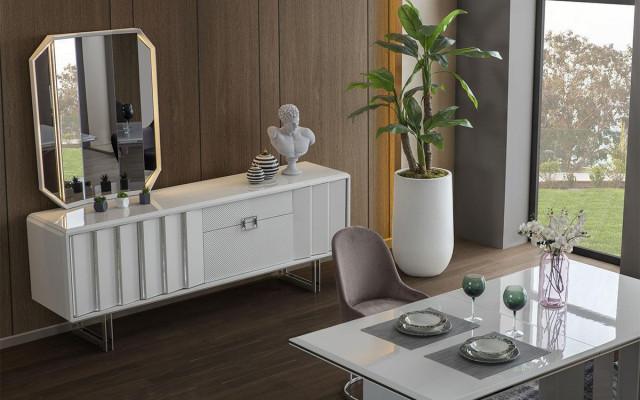 Ensemble de salle à manger de luxe Table à manger + 6x Chaises + Bahut avec Miroir Moderne Complet