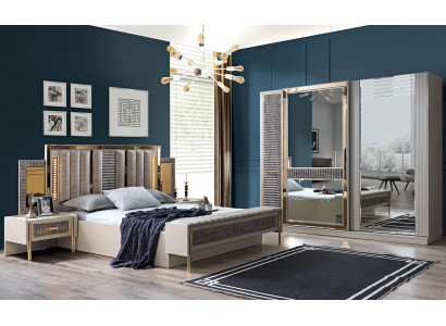 Lit de luxe Table de chevet Armoire Ensemble de chambre à coucher 4 pièces Moderne neuf