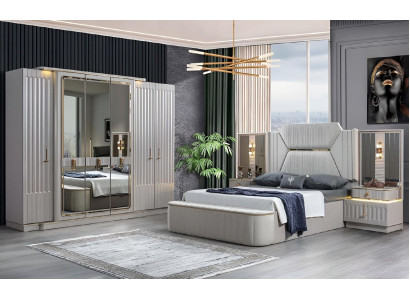 Meubles de designer 4 pièces. Ensemble de chambre Lit 2x Table de chevet Armoire neuve.