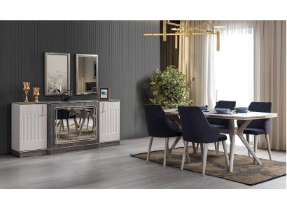 Ensemble de salle à manger de luxe Table à manger + 6x chaises + Buffet avec 2x miroirs nouvel ensemble