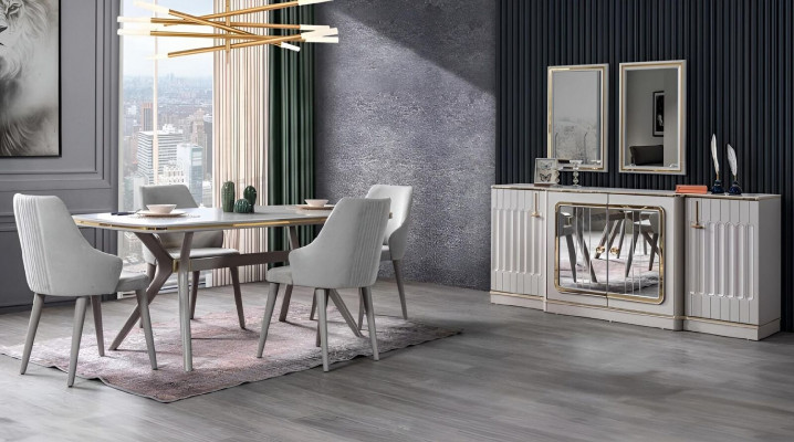 Salle à manger Ensemble Suite Buffet avec 2x Miroir Table 6x Chaise 10pcs.